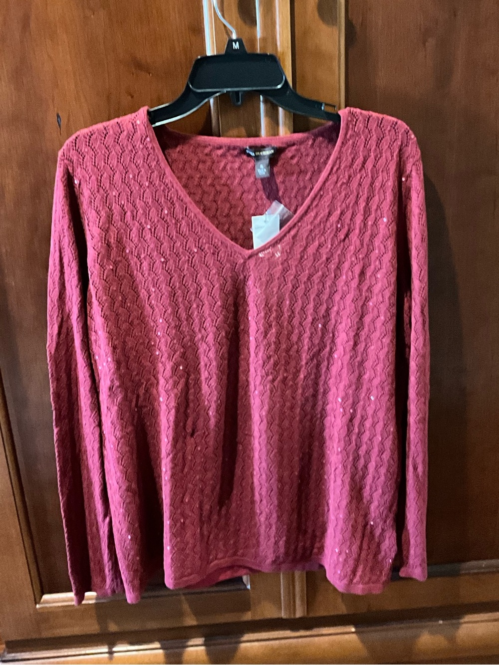 NWT DANA BUCEMAN Sparkle V-Neck Long Sleeve Top Size XLarge